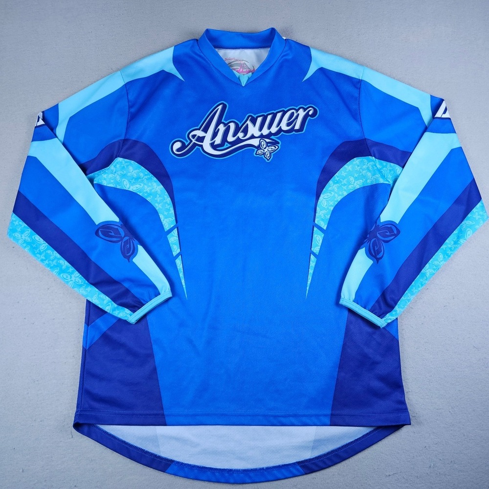 Answer Motorcross Jersey Womens Medium Blue Long Sleeve Floral Lightweight Shirt